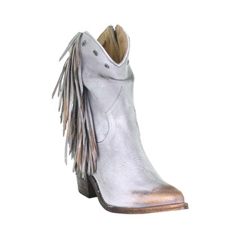 CORRAL Women's Gray Studs and Fringes Round Toe Ankle Boot (Q0169)