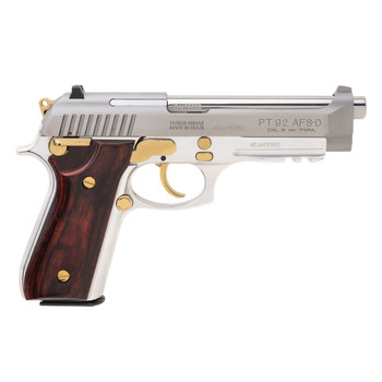 TAURUS PT92 9mm 5in 2x 17rd Mags Stainless Semi-Automatic Pistol with Gold Accents and Wood Grips (1-920159GLD-HW1)