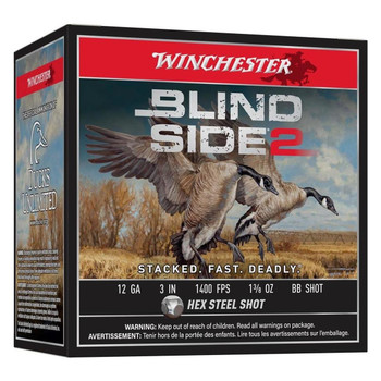 WINCHESTER AMMO Blind Side 2 12Ga 3in BB Hex Steel 1-3/8oz 25rd/Box Shotshells (XBS123BB)