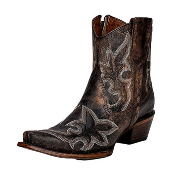 CIRCLE G by CORRAL Women's Black/Brown Embroidery Western Zipper Ankle Boots (L5917)