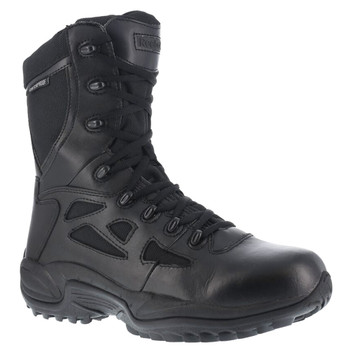 REEBOK Mens Rapid Response RB 8in Black Stealth Waterproof Boots with Side Zipper (RB8877)