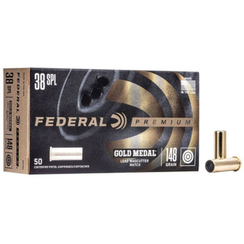 FEDERAL Gold Medal 38 Special 148 Grain Lead Wadcutter Match Ammo, 50 Round Box (GM38A)