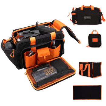 GRITR 4-in-1 Gun Range Bag w/ Tote Bag, Cleaning Mat & Admin Pouch, Black & Orange
