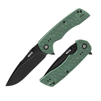GRITR Stealth Folding Pocket Knife w/ 3.5" D2 Steel Blade, G10 Scales, Green Non-Serrated