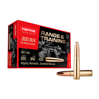 NORMA USA Range And Training 300 AAC Blackout 220 Grains FMJ Rifle Ammo (601804287)