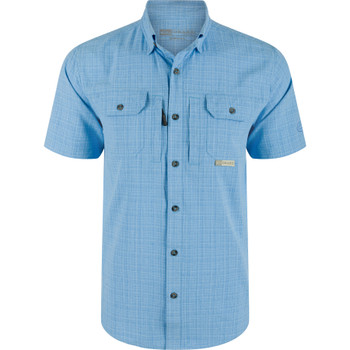 DRAKE Wingshooter Trey Marina Blue Cross Hatch Short Sleeve Shirt (DS2625-MBU)
