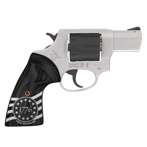 TAURUS 856 .38 Special 3in 6rd Stainless/Black Revolver w/ 1776 Engraved Wood Grips (2-85635-US3)