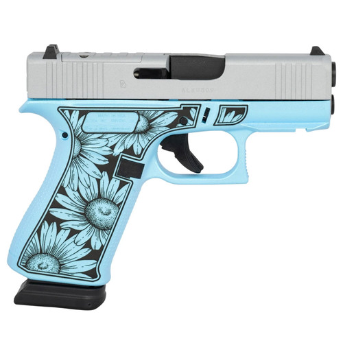 GLOCK G43X 9mm Luger 3.41in 2x 15rd Mags Blue Flowers Engraved Frame Striker-Fired Pistol (UX4350204NR15ORMDREB)