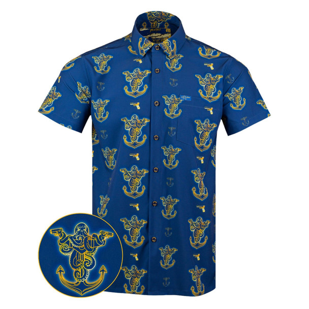 RETRO RIFLE Men's Glocktopus Blue/Yellow Button Down Shirt (79615371)