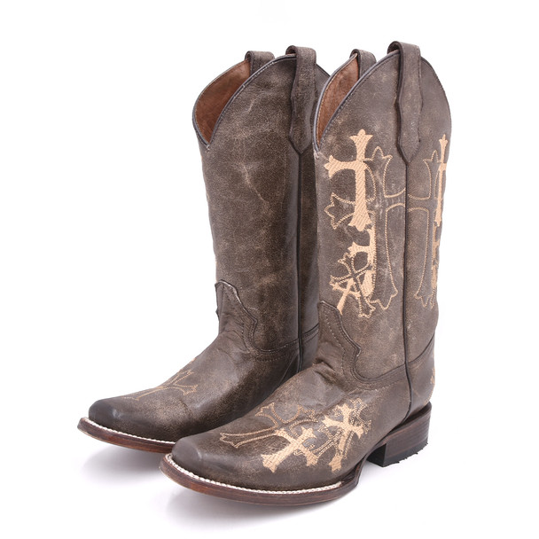Open-box: CORRAL Womens Brown/ Beige Side Cross Embroidery Sq Toe, Size: 8, Width: M (L5042-LD-M-8) - Great condition, limited use