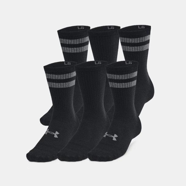 UNDER ARMOUR Unisex Essential 6-Pack Black/Castlerock Crew Socks (1387058-001)
