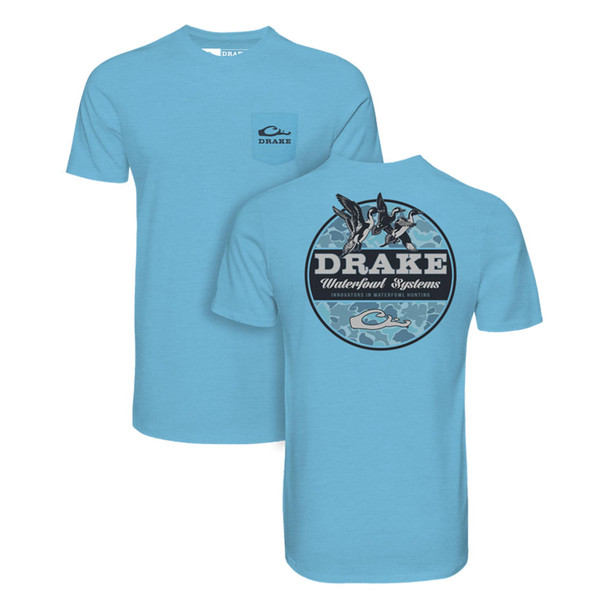 DRAKE Men's Old School Circle Aquarius Heather Short Sleeve Shirt (DT9525-ARS)