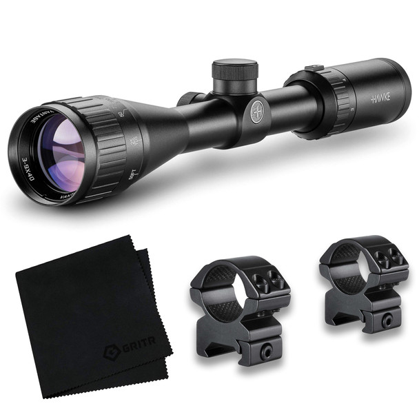 HAWKE Vantage 3-9x40 AO Mil Dot Reticle Riflescope w/ Match Mount 1in Medium Weaver Scope Rings and GRITR Microfibre (14123+22113+GRIT-MF)