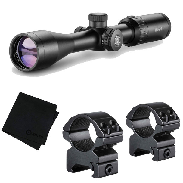 HAWKE Vantage IR 3-9x40 Straight-Wall Marksman Reticle Riflescope w/ Match Mount 1in Medium Weaver Scope Rings and GRITR Microfibre (14217+22113+GRIT-MF)