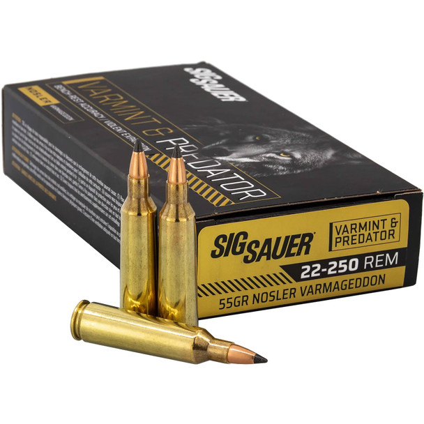 SIG SAUER Varmint & Predator 22-250 Rem 55gr Varmageddon 20rd/Box Ammo (C22250VP55-20)