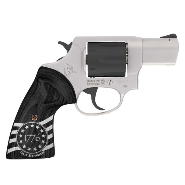 TAURUS 856 .38 Special 3in 6rd Stainless/Black Revolver w/ 1776 Engraved Wood Grips (2-85635-US3)
