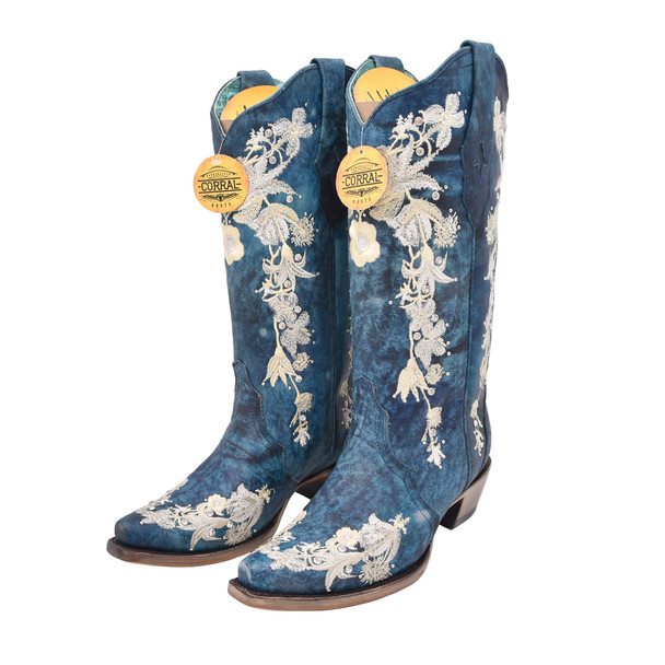 Open-box: CORRAL Ld Navy Blue Studs & Floral Embroidery & Crystals, Size: 08, Width: M - Great condition, limited use