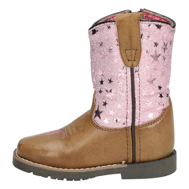 Open-box: SMOKY MOUNTAIN BOOTS Kid's Autry Brown/Pink Leather Western Boot, Size: 5 (3228T-5R) - Damaged package
