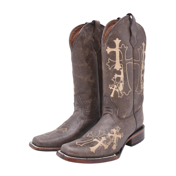 Open-box: CORRAL Womens Brown/ Beige Side Cross Embroidery Sq Toe, Size: 9, Width: M (L5042-LD-M-9) - Great condition, limited use
