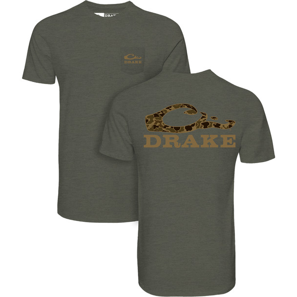 DRAKE Men's Stacked Logo Old School Deep Depths Dark Heather T-Shirt (DT9845-DDD)
