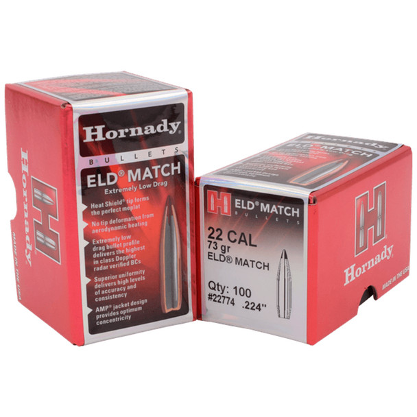 HORNADY 22 CAL .224 73Gr ELD Match Hollow Point 100Rd Box Bullets (22774)