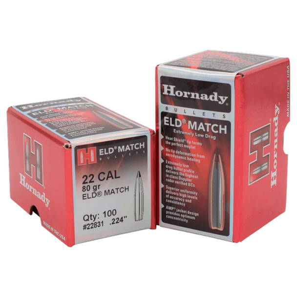 HORNADY 22 Cal .224 80Gr ELD Match 100Rd Box Bullets (22831)