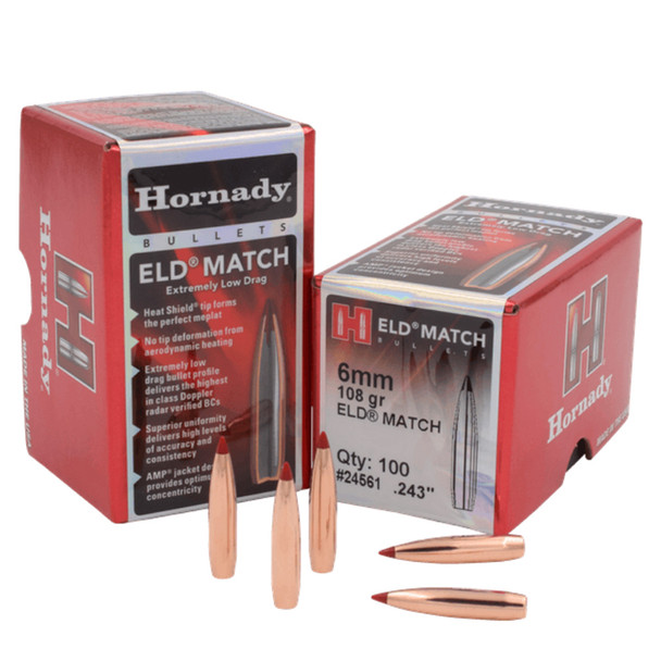 HORNADY ELD Match 6mm 108gr 100/Box Rifle Bullets (24561)