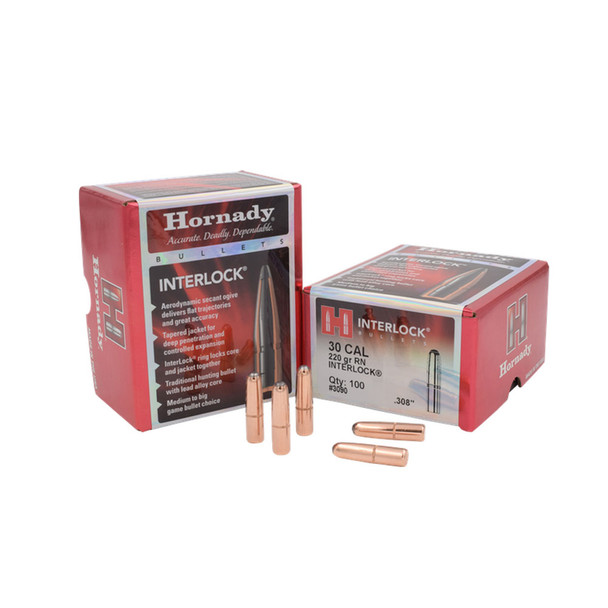 HORNADY InterLock .30 Cal 220Gr RN Rifle Bullets (3090)