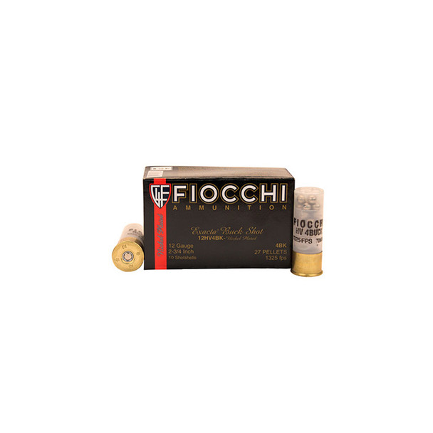 FIOCCHI Hi Velocity 12 Gauge 2.75in #4 Buckshot Ammo, 10 Round Box (12HV4BK)