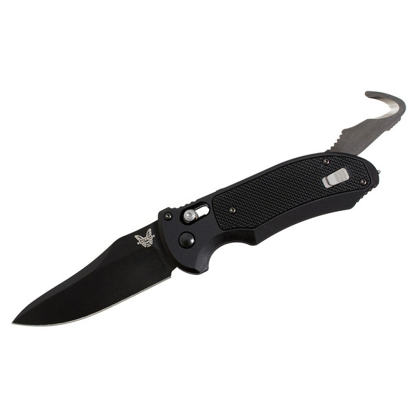 BENCHMADE Auto Triage Black Blade Clip Point Auto Assist Folding Knife with Hook (9170BK)