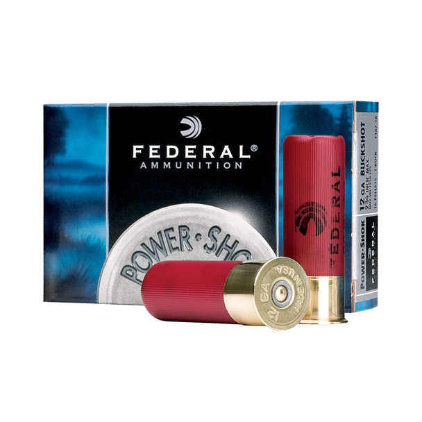 FEDERAL Power-Shok 12 Gauge 3in 00 Buckshot Ammo, 5 Round Box (F13100)