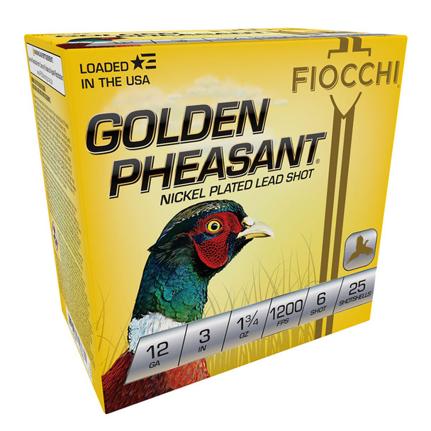 FIOCCHI Golden Pheasant 12Ga 3in #6 Nickel-Plated 25rd/Box Shotshell (123GP6)