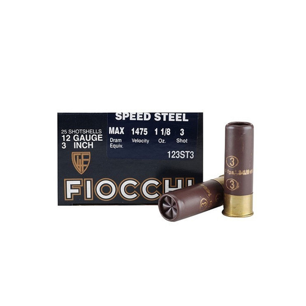 FIOCCHI Speed Steel 12 Gauge 3in #3 Ammo, 25 Round Box (123ST3)