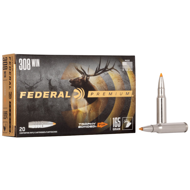 FEDERAL Premium 308 Win 165 Gr Trophy Bonded Tip Ammo, 20 Rd/Box (P308TT2)