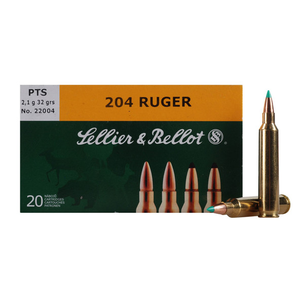 SELLIER & BELLOT 204 Ruger 32 Grain PTS Ammo, 20 Round Box (SB204A)
