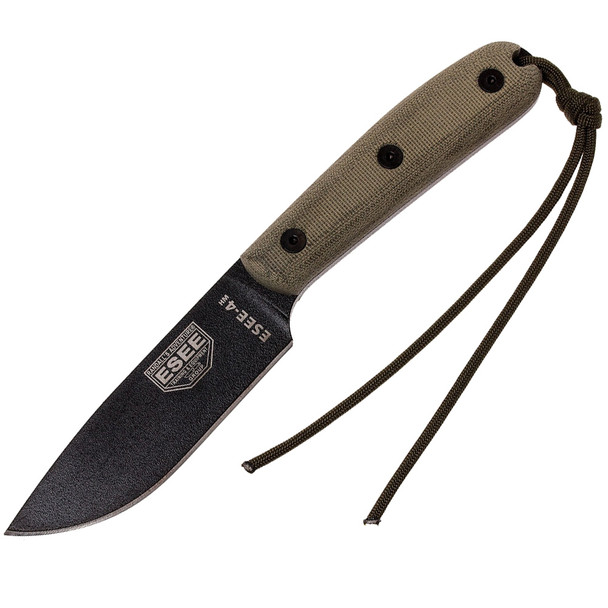ESEE KNIVES ESEE-4HM Plain Edge 4.38in Black Blade Knife with Black Leather Sheath (ESEE-4HM-B)