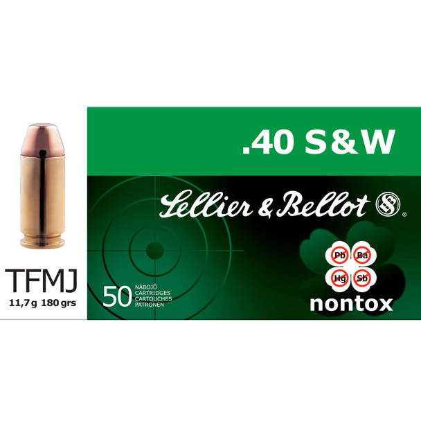 SELLIER & BELLOT Non-Toxic 40 S&W 180 Grain TFMJ Ammo, 50 Round Box (SB40NT)