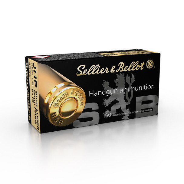 SELLIER & BELLOT 9mm 115 Grain JHP Ammo, 50 Round Box (SB9C)