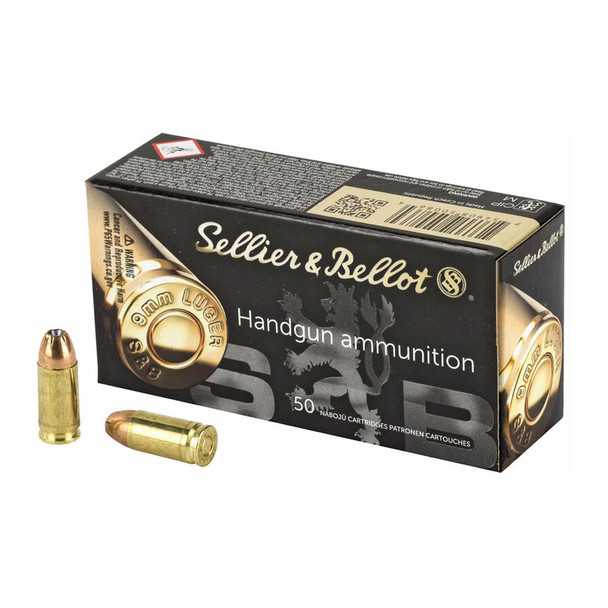 SELLIER & BELLOT 9mm 124Gr JHP 50rd Box Ammo (SB9D)