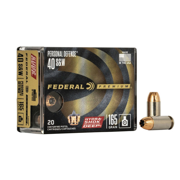 FEDERAL Premium Personal Defense Hydra-Shok Deep .40 S&W 165Gr HP 20rd Box Handgun Ammo (P40HSD1)