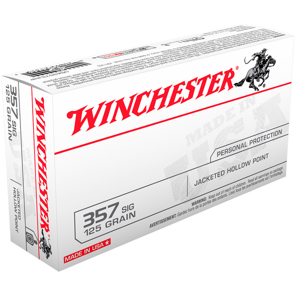 WINCHESTER USA 357 Sig 125Gr Jacketed Hollow Point 50rd Box Bullets (USA357SJHP)