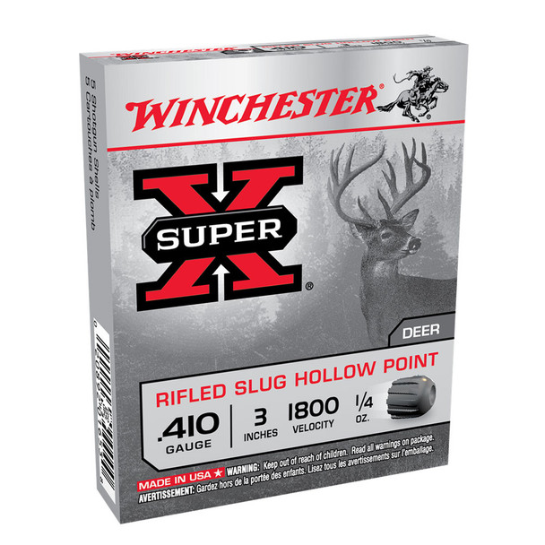 WINCHESTER Super-X .410Ga 1/4oz 3in Rifled Slug 5rd Box Shotshells (X413RS5)