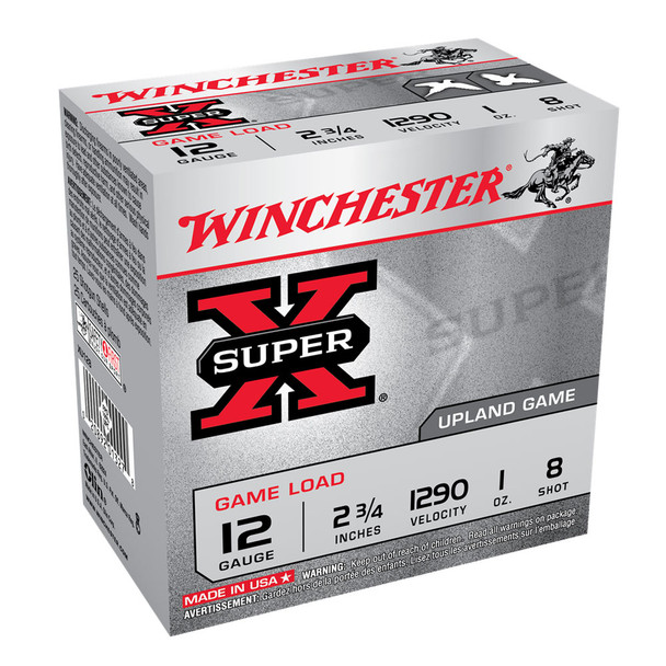 WINCHESTER Super-X 12Ga 1oz 2.75in #8 Lead Shot 25rd Box Shotshells (XU128)