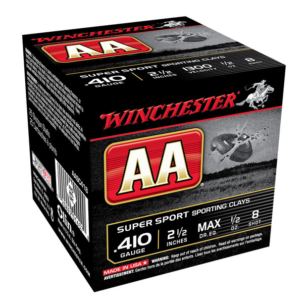 WINCHESTER AA .410Ga 1/2oz 2.5in #8 Lead Shot 25rd Box Shotshells (AASC418)