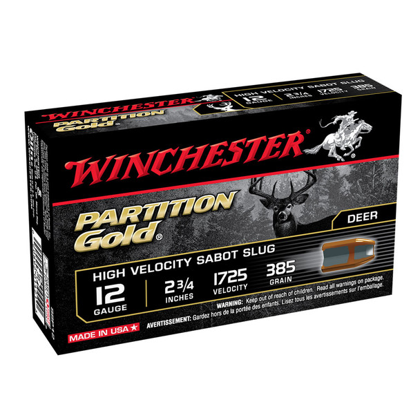 WINCHESTER Partition Gold 12Ga 385Gr 2.75in Sabot Slug 5rd Box Shotshells (SSP12)