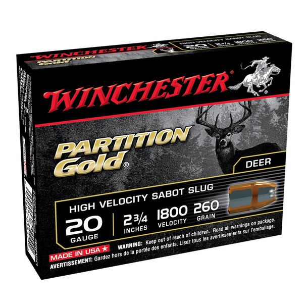 WINCHESTER Partition Gold 20Ga 260Gr 2.75in Sabot Slug 5rd Box Shotshells (SSP20)