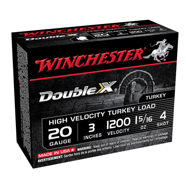 WINCHESTER Double X 20Ga 1-5/16oz 3in #4 10rd Box Shotshells (STH2034)