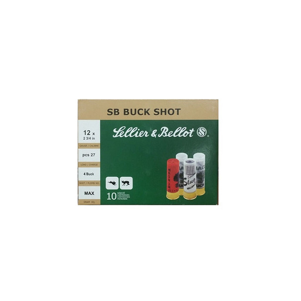 SELLIER & BELLOT 12 Gauge 2.75in #4 Ammo, 10 Round Box (SB12BSD)