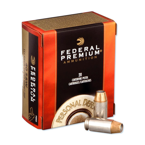 FEDERAL Premium Personal Defense 40 S&W 155 Grain Hydra-Shok JHP Ammo, 20 Round Box (P40HS2)