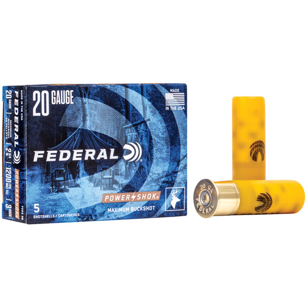 FEDERAL Power-Shok 20 Gauge 2.75in #3 Buckshot Ammo, 5 Round Box (F2033B)